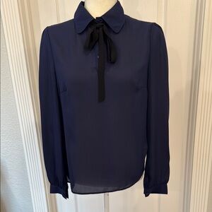 New Navy Blue Blouse with Black Bow
